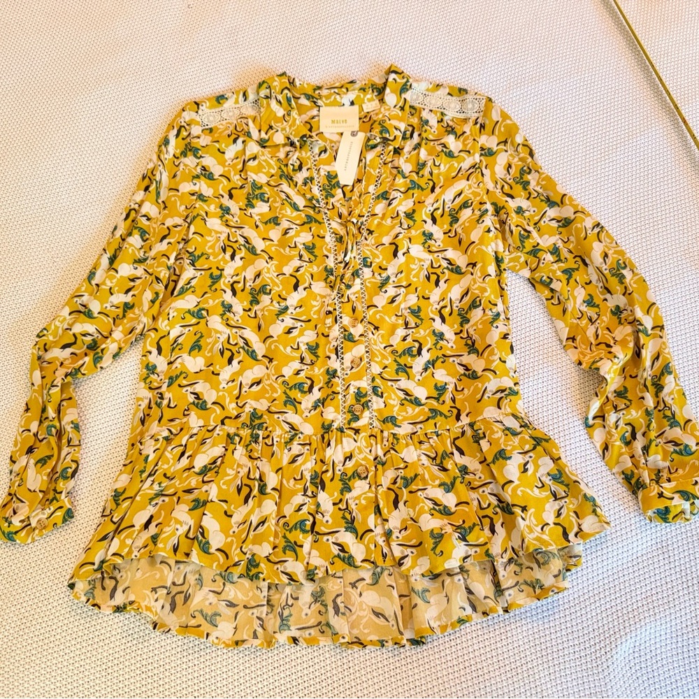 ANTHROPOLOGIE + MAEVE Janie Flounced Peasant Blouse Rabbit Printed Top - Picture 6 of 16